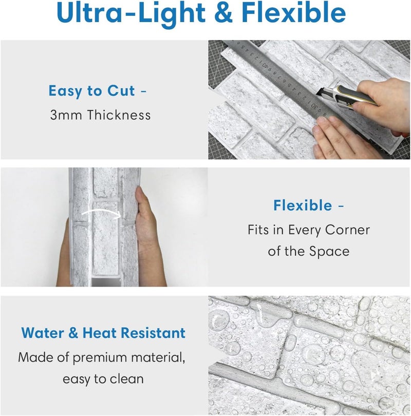 COMSTICKC 3D Faux White Brick Peel and Stick Wall Panels, 10 Pcs of 12"X12", with Gray Spots Atmosphere Design, Small Size Thin PVC Whitewash Brick Self Adhesive Fake Brick Backsplash Interior Decor - Image 5